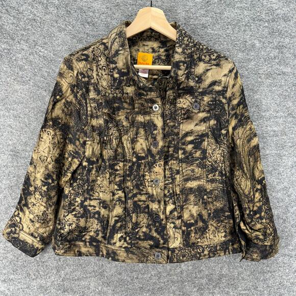 Ruby Rd. Jackets & Blazers - Ruby Rd. Jacket Women 12 Beige Geometric Button Up Collared Long Sleeve Pockets